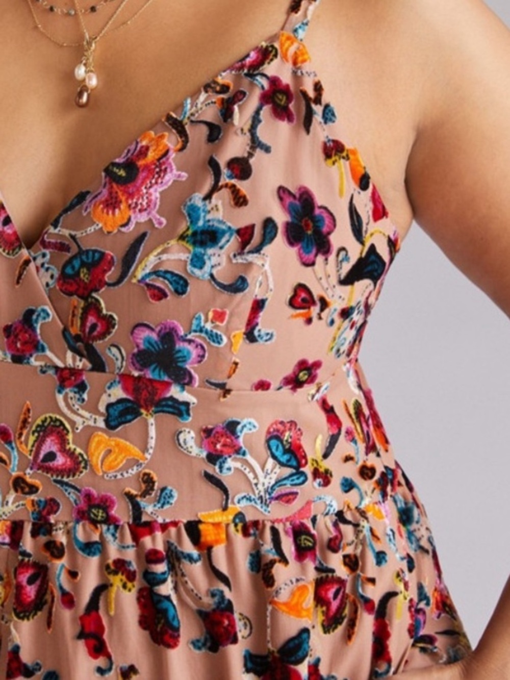 Hutch Tan Multi Floral Flounced Wide-Leg Jumpsuit - Picture 4 of 14